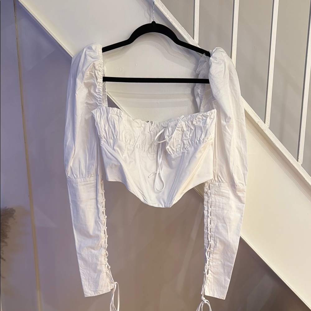 White Long Sleeve Crop Corset Blouse